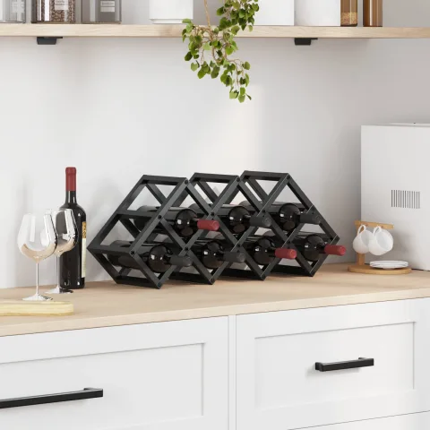 vidaXL Raft pentru vin Stejar Negru 63 x 16,5 x 25 cm