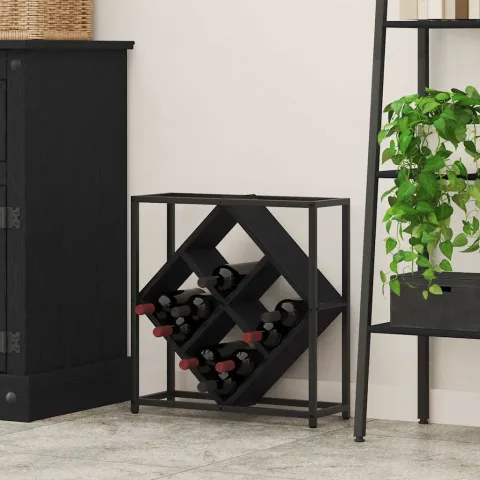 vidaXL Raft pentru vin 16 sticle Lemn prelucrat Stejar Negru