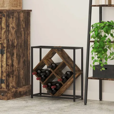 vidaXL Raft pentru vin 16 sticle Lemn prelucrat Stejar fumuriu