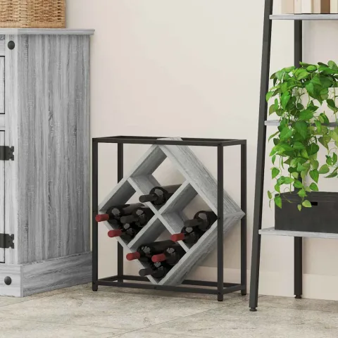 vidaXL Raft pentru vin 16 sticle Lemn prelucrat Gri Sonoma