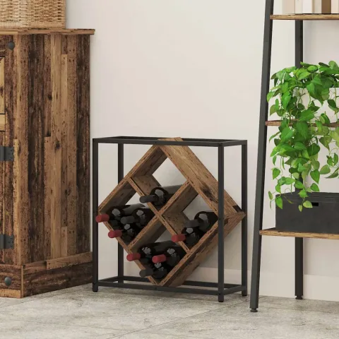 vidaXL Raft pentru vin 16 sticle Lemn prelucrat Lemn vechi