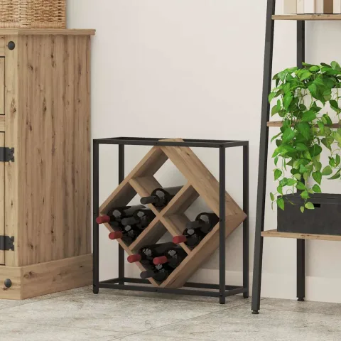vidaXL Raft pentru vin 16 sticle Lemn prelucrat Stejar Artizanal