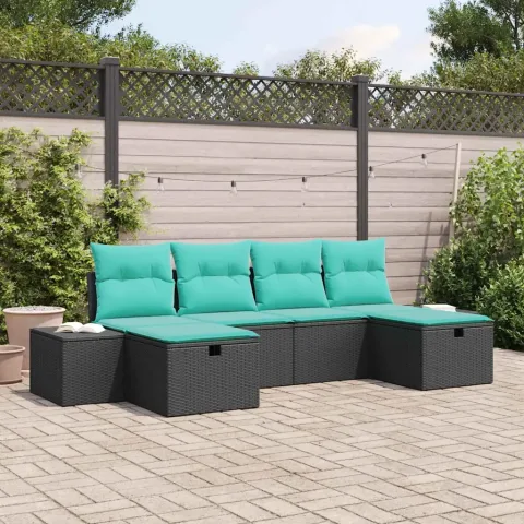 vidaXL Set de canapele pentru grădină 6 buc. Negru poliratan