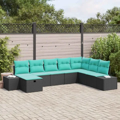 vidaXL Set de canapele pentru grădină 8 buc. Negru poliratan