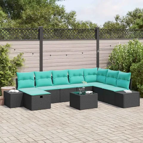 vidaXL Set de canapele pentru grădină 9 buc. Negru poliratan