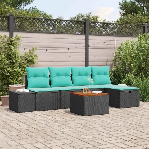 vidaXL Set de canapele pentru grădină 6 buc. Negru Rattan poli