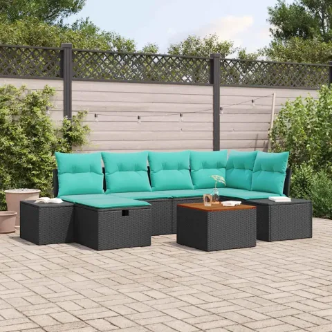 vidaXL Set de canapele pentru grădină 7 buc. Negru Rattan poli