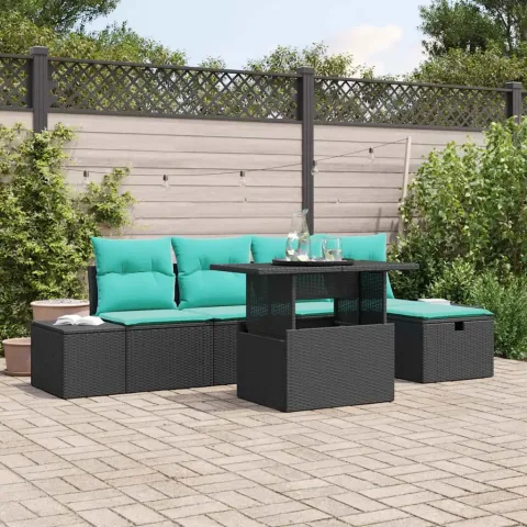 vidaXL Set de canapele pentru grădină 6 buc. Negru poliratan