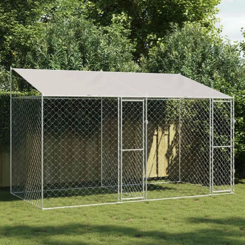 vidaXL Cușcă pentru câini cu acoperiș Argintiu 400 x 200 x 256 cm