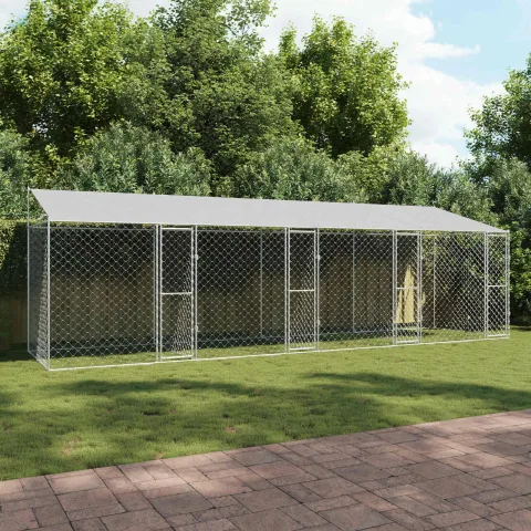 vidaXL Cușcă pentru câini cu acoperiș Argintiu 800 x 200 x 256 cm