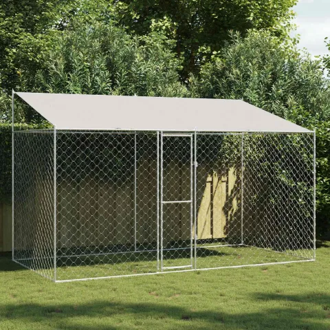 vidaXL Cușcă pentru câini cu acoperiș Argintiu 400 x 200 x 256 cm