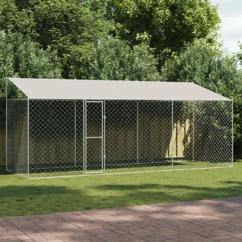 vidaXL Cușcă pentru câini cu acoperiș Argintiu 600 x 200 x 256 cm