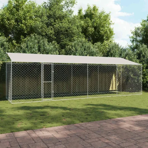 vidaXL Cușcă pentru câini cu acoperiș Argintiu 800 x 200 x 256 cm
