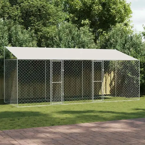 vidaXL Cușcă pentru câini cu acoperiș Argintiu 600 x 200 x 256 cm