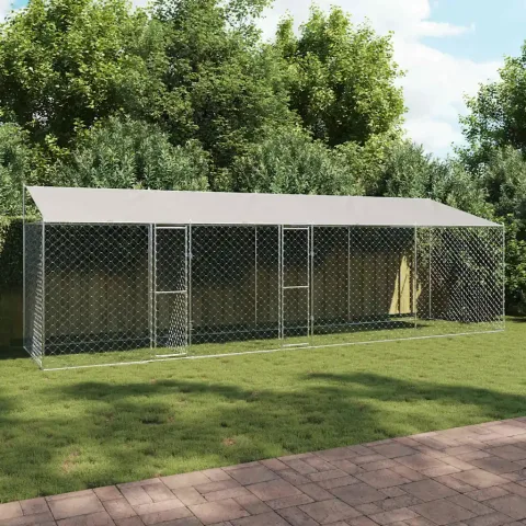 vidaXL Cușcă pentru câini cu acoperiș Argintiu 800 x 200 x 256 cm