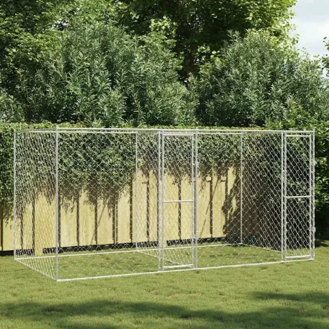 vidaXL Cușcă pentru câine Argintiu 400 x 200 x 200 cm Oțel Galvanizat