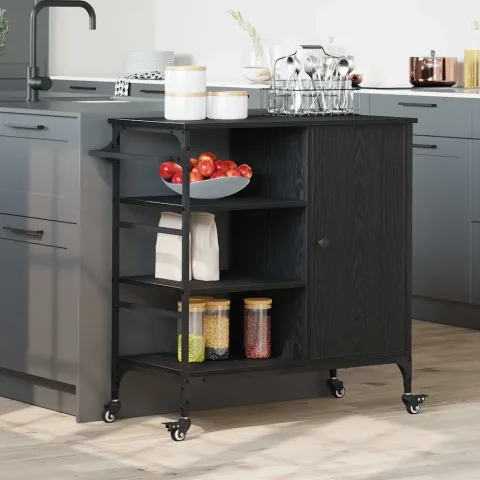 vidaXL Troler de Bucătărie Stejar Negru 87.5 x 39 x 84.5 cm