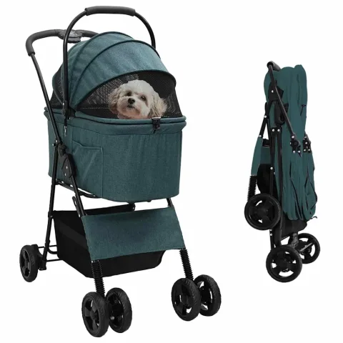 vidaXL Carucior pentru Pisici Pliante Verde 81 x 47 x 99 cm Poliester