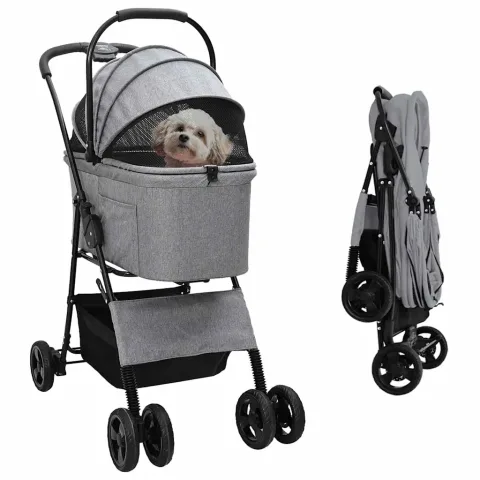 vidaXL Carucior pentru Pisici Pliante Gri 81 x 47 x 99 cm Poliester