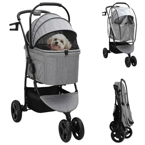 vidaXL Carucior pentru Pisici Pliante Gri 78 x 54 x 101 cm Poliester