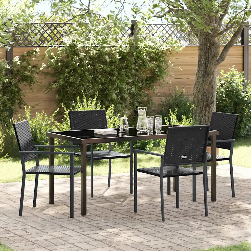 vidaXL Set de masă pentru grădină 5 buc. Negru Ratan PE