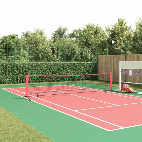vidaXL Rețea de tenis Manual Negru și roșu 396 x 92 x 87 cm Poliester