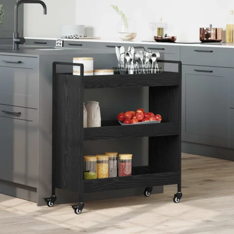 vidaXL Troler de Bucătărie Stejar Negru 70 x 30 x 82 cm Lemn prelucrat