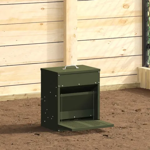 vidaXL Hrănitor cu pedale pentru pui Verde măsliniu 33 x 42 x 40 cm