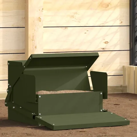 vidaXL Hrănitor cu pedale pentru pui Verde măsliniu 50 x 40 x 29 cm