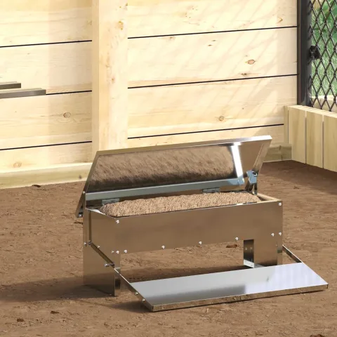 vidaXL Hrănitor cu pedale pentru pui Argintiu 48,5 x 39,5 x 19 cm 5 kg