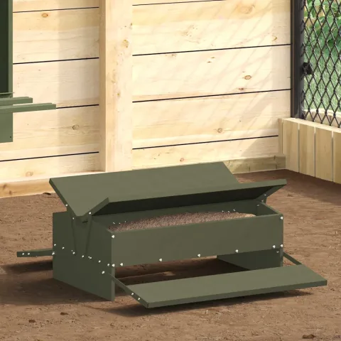 vidaXL Hrănitor cu pedale pentru pui Verde măsliniu 75 x 53 x 20,5 cm