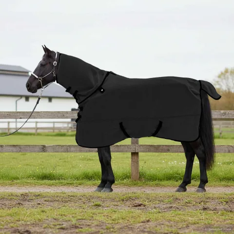 vidaXL Pătură pentru cai Negru 155 cm Fleece din poliester