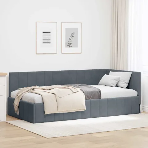 vidaXL Cadru de pat colțar Gri închis 90 cm x 200 cm Catifea