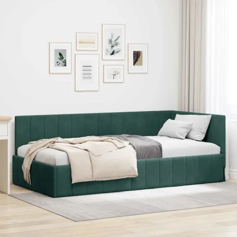 vidaXL Cadru de pat colțar Verde închis 90 cm x 200 cm Catifea