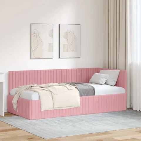 vidaXL Cadru de pat colțar cu headboard Roz 90 cm x 190 cm Catifea