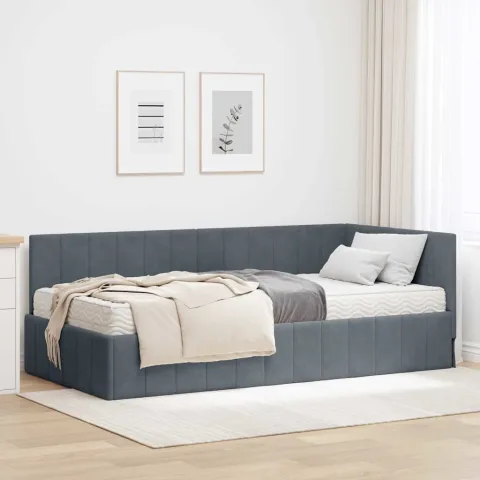 vidaXL Cadru de pat colțar cu saltea cu headboard 2 buc. Gri Catifea