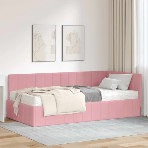 vidaXL Cadru de pat colțar cu saltea cu headboard 2 buc. Gri Catifea