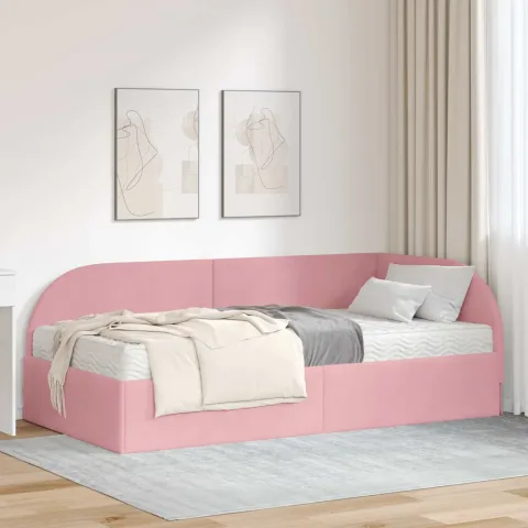 vidaXL Cadru de pat colțar cu saltea cu headboard 2 buc. Roz Catifea