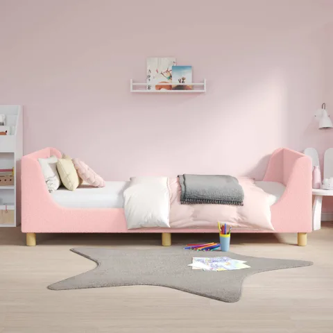 vidaXL Cadru de pat pentru copii cu spătar Roz 90 x 190 cm Bouclé