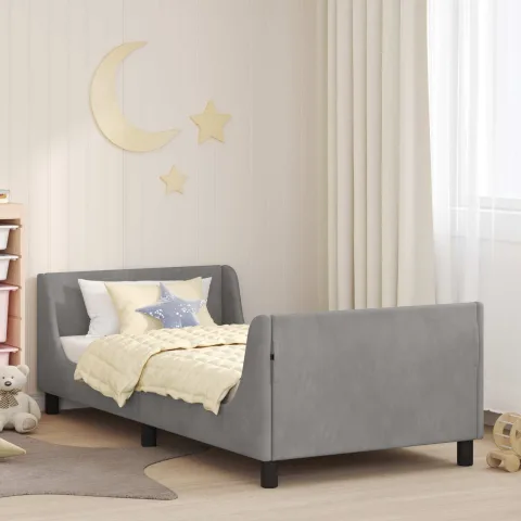 vidaXL Cadru de pat pentru copii cu spătar Gri deschis 90 x 190 cm