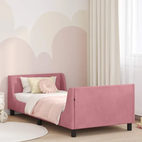 vidaXL Cadru de pat pentru copii cu spătar Roz 90 x 190 cm Catifea