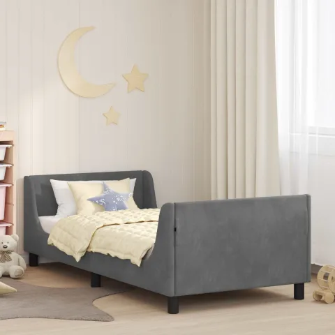 vidaXL Cadru de pat pentru copii cu spătar Gri închis 90 x 200 cm