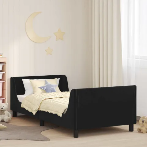 vidaXL Cadru de pat pentru copii cu spătar Negru 90 x 200 cm Catifea