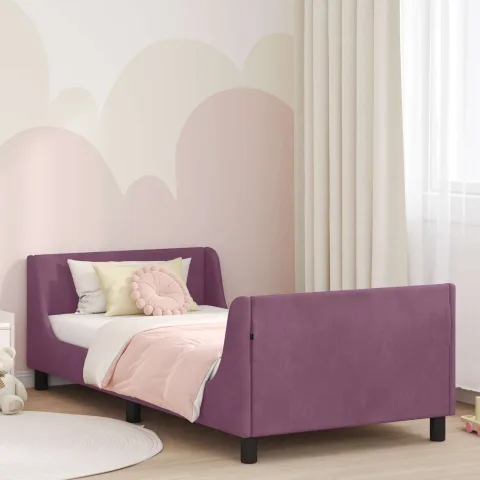 vidaXL Cadru de pat pentru copii cu spătar Violet 90 x 200 cm Catifea