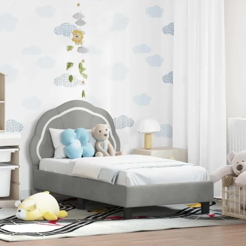 vidaXL Cadru de pat pentru copii cu spătar Gri deschis 70 x 140 cm