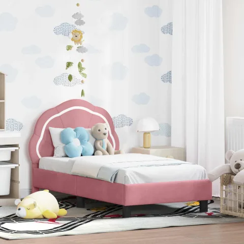 vidaXL Cadru de pat pentru copii cu spătar Roz 70 x 140 cm Catifea