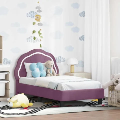 vidaXL Cadru de pat pentru copii cu spătar Violet 70 x 140 cm Catifea