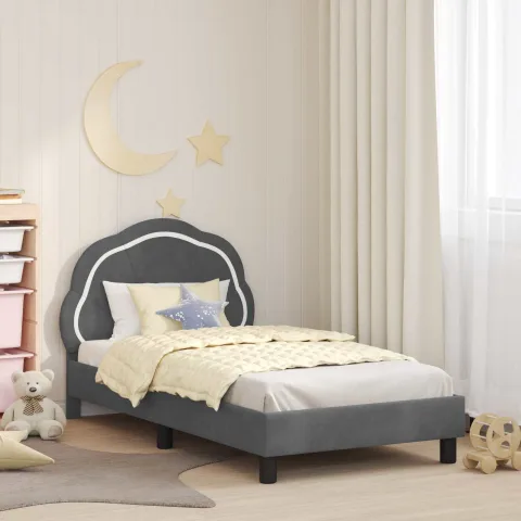 vidaXL Cadru de pat pentru copii cu spătar Gri închis 80 x 160 cm