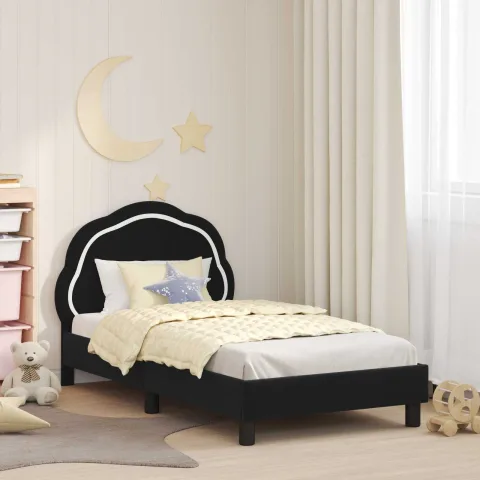 vidaXL Cadru de pat pentru copii cu spătar Negru 80 x 160 cm Catifea