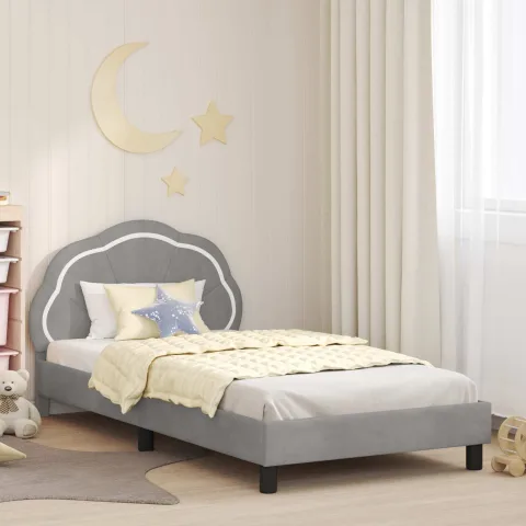 vidaXL Cadru de pat pentru copii cu spătar Gri deschis 90 x 190 cm